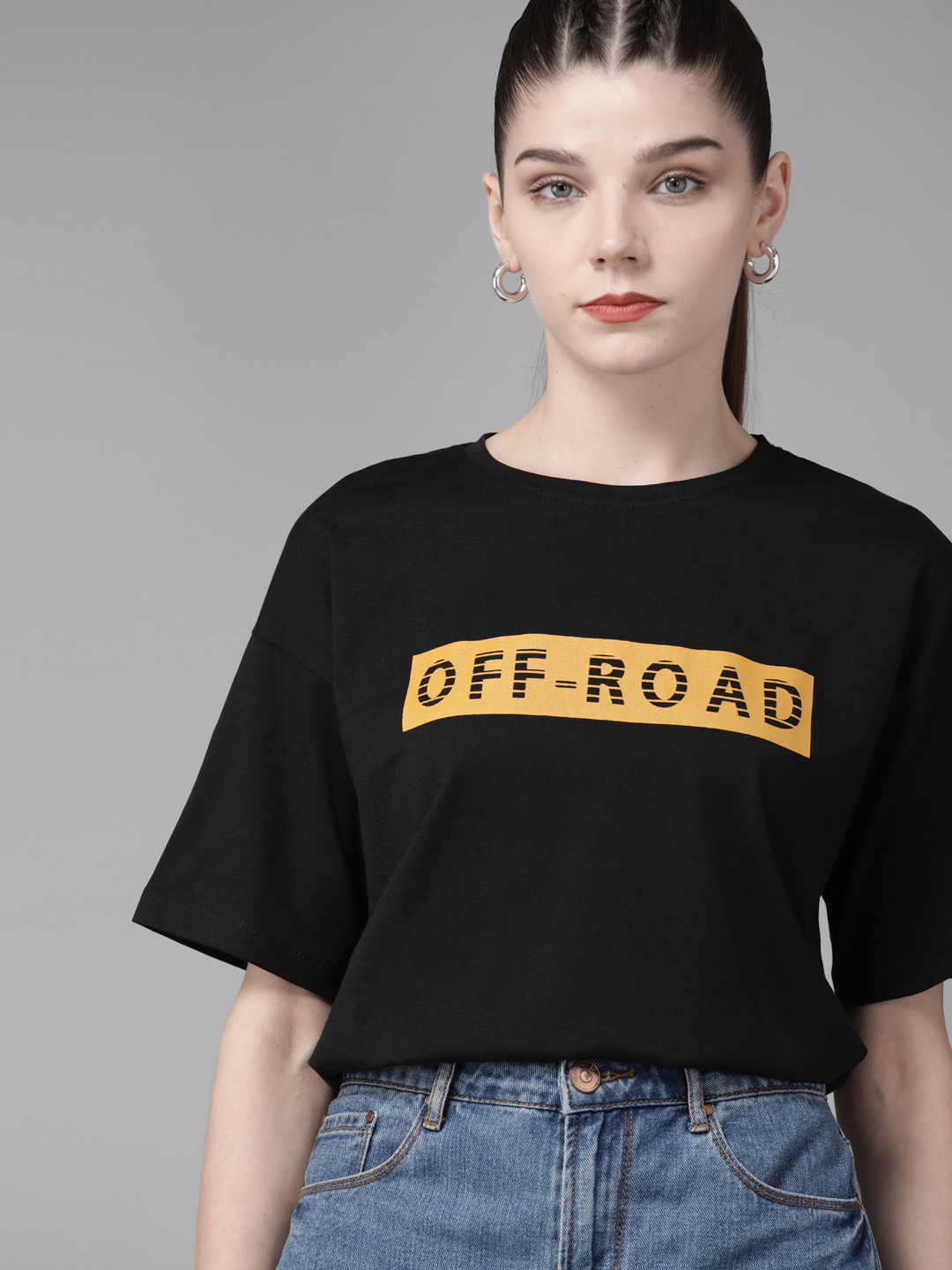 Buy The Roadster Lifestyle Co Women Black Yellow Cotton Printed Round