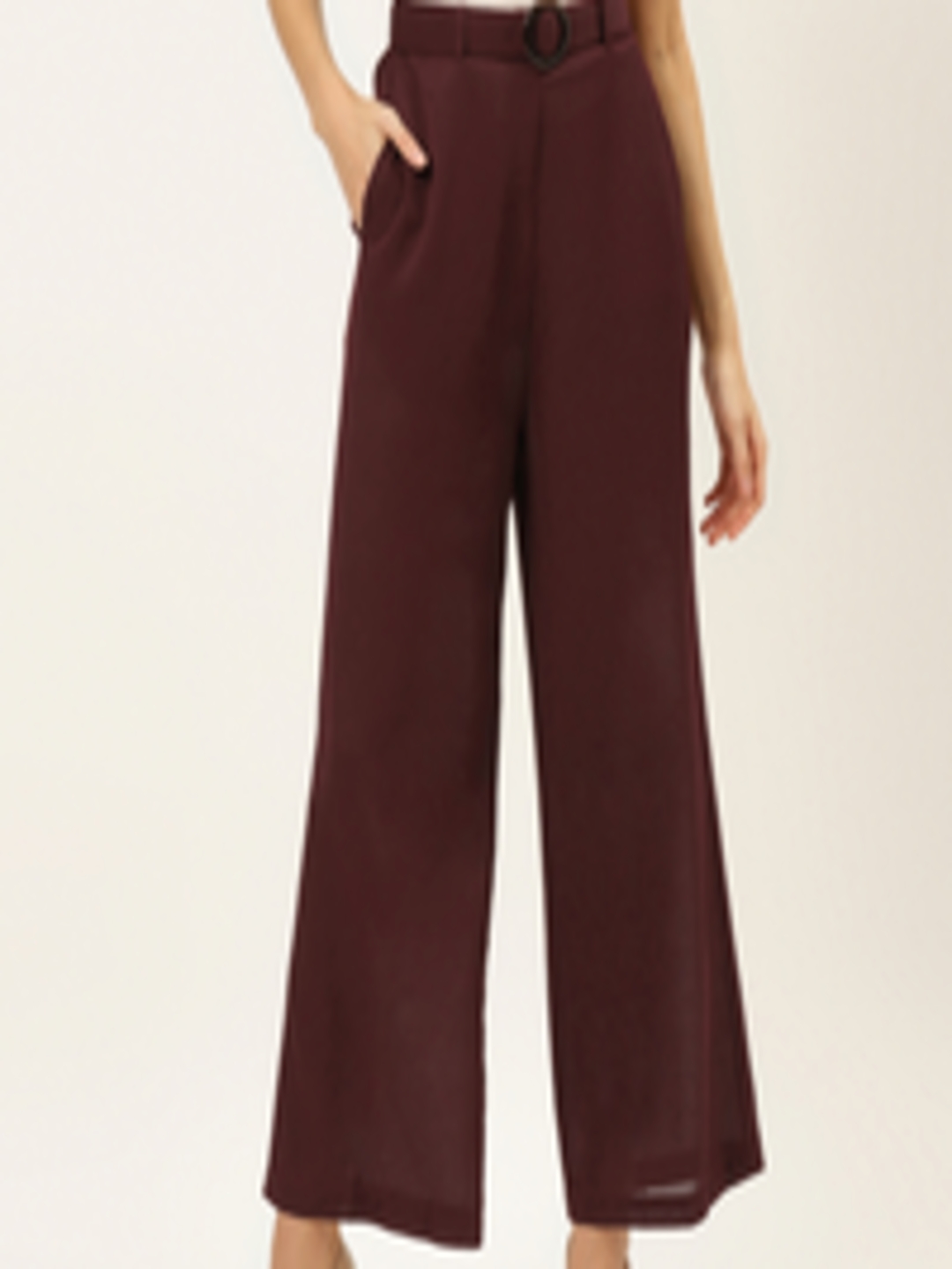 Buy 20Dresses Women Maroon Comfort Fit Solid Parallel Trousers ...