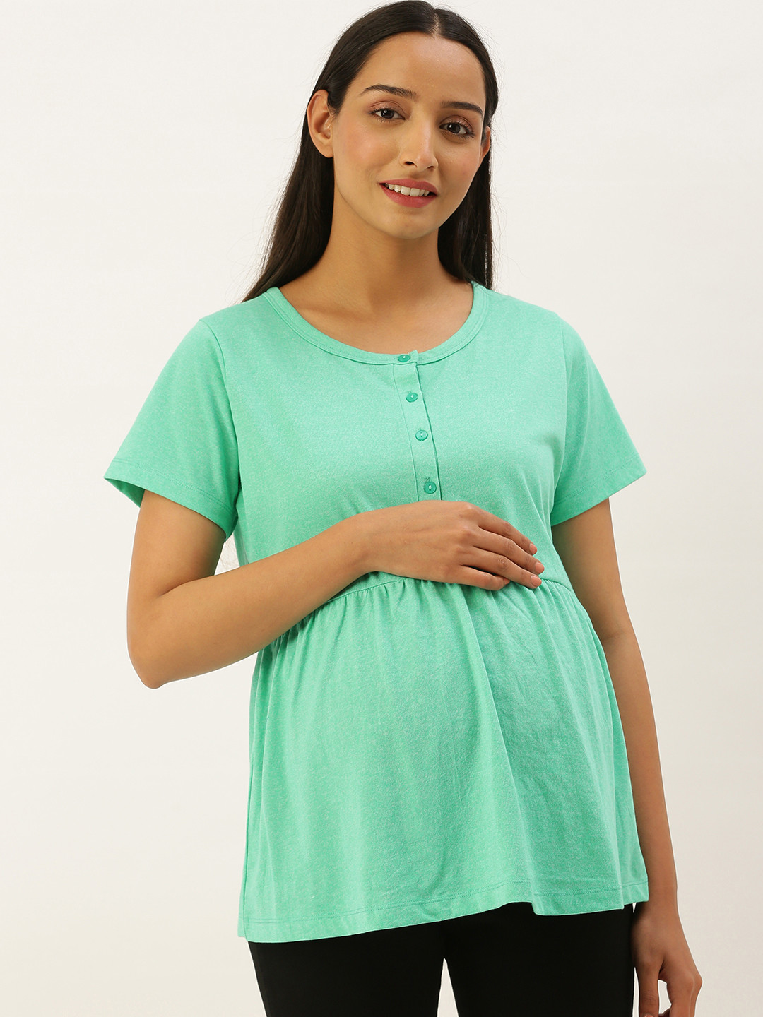 Buy Nejo Women Mint Green Solid Pleated Maternity A Line Top - Tops for Women 13611800 | Myntra