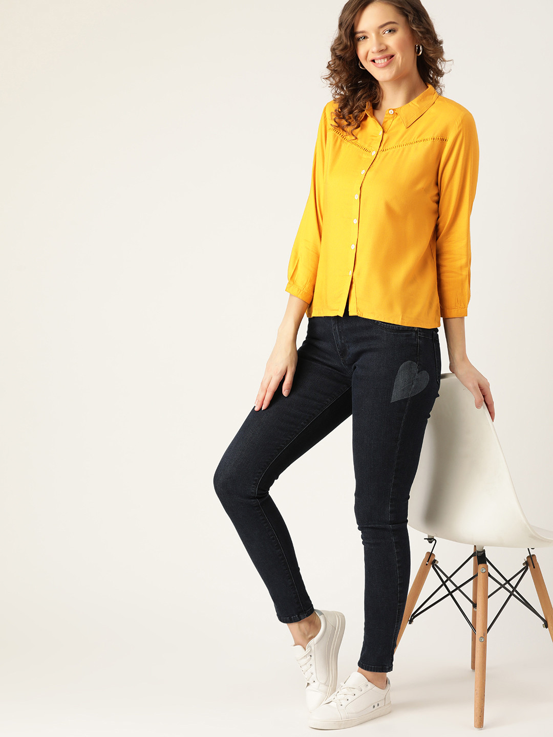 Buy DressBerry Women Mustard Yellow Solid Casual Shirt - Shirts for ...