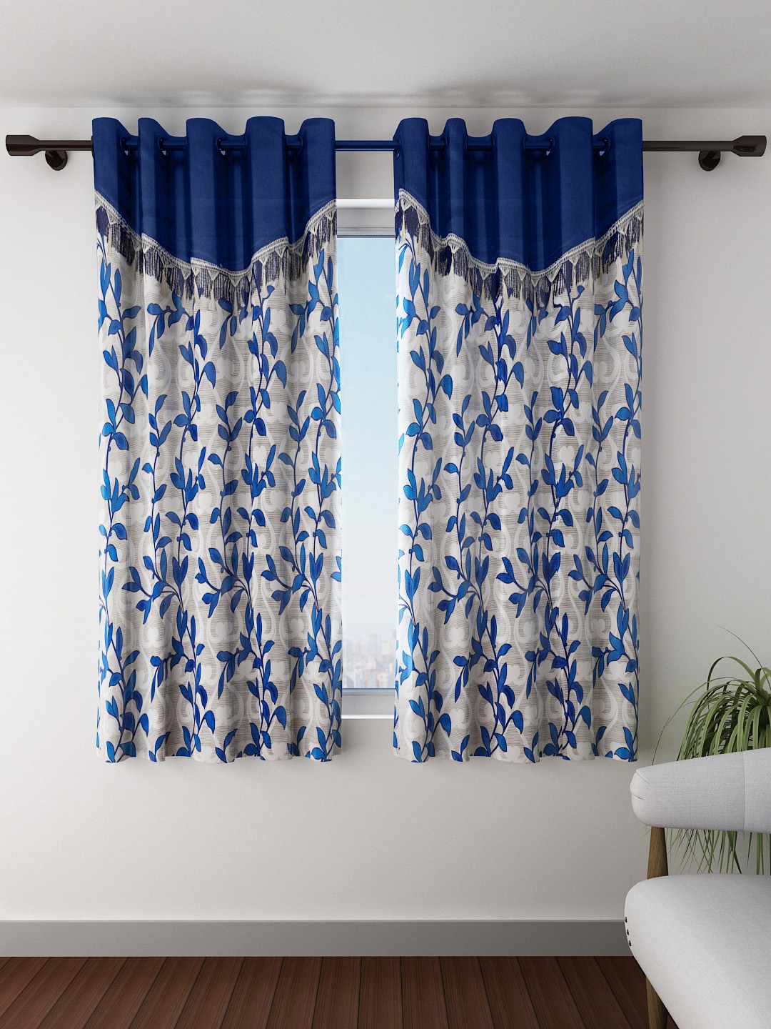 Buy Fashion String Set Of 2 Blue Printed Window Curtains
