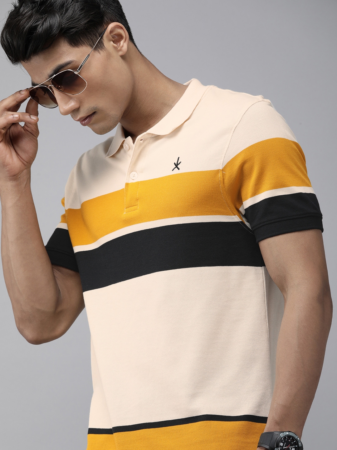 Buy The Roadster Lifestyle Co Men Cream Coloured Mustard Yellow Striped