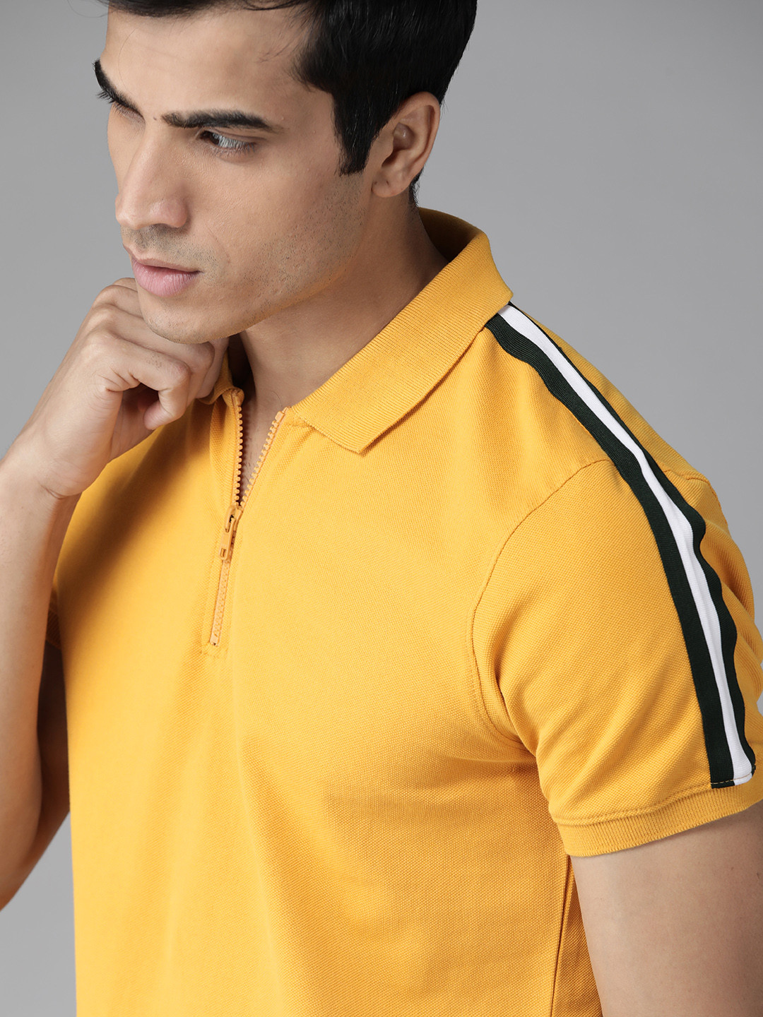 Buy The Roadster Lifestyle Co Men Mustard Yellow Solid Pure Cotton Polo