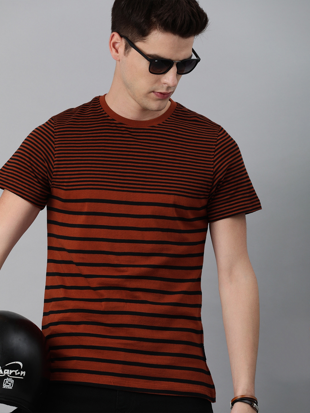 Buy The Roadster Lifestyle Co Men Red Black Striped Pure Cotton T Shirt Tshirts for Men
