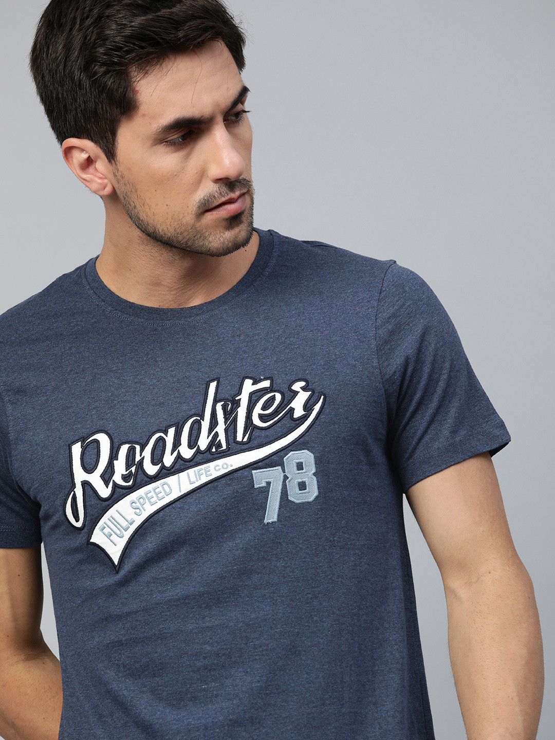 Buy The Roadster Lifestyle Co Men Blue Brand Logo Printed Pure Cotton T Shirt Tshirts for Men