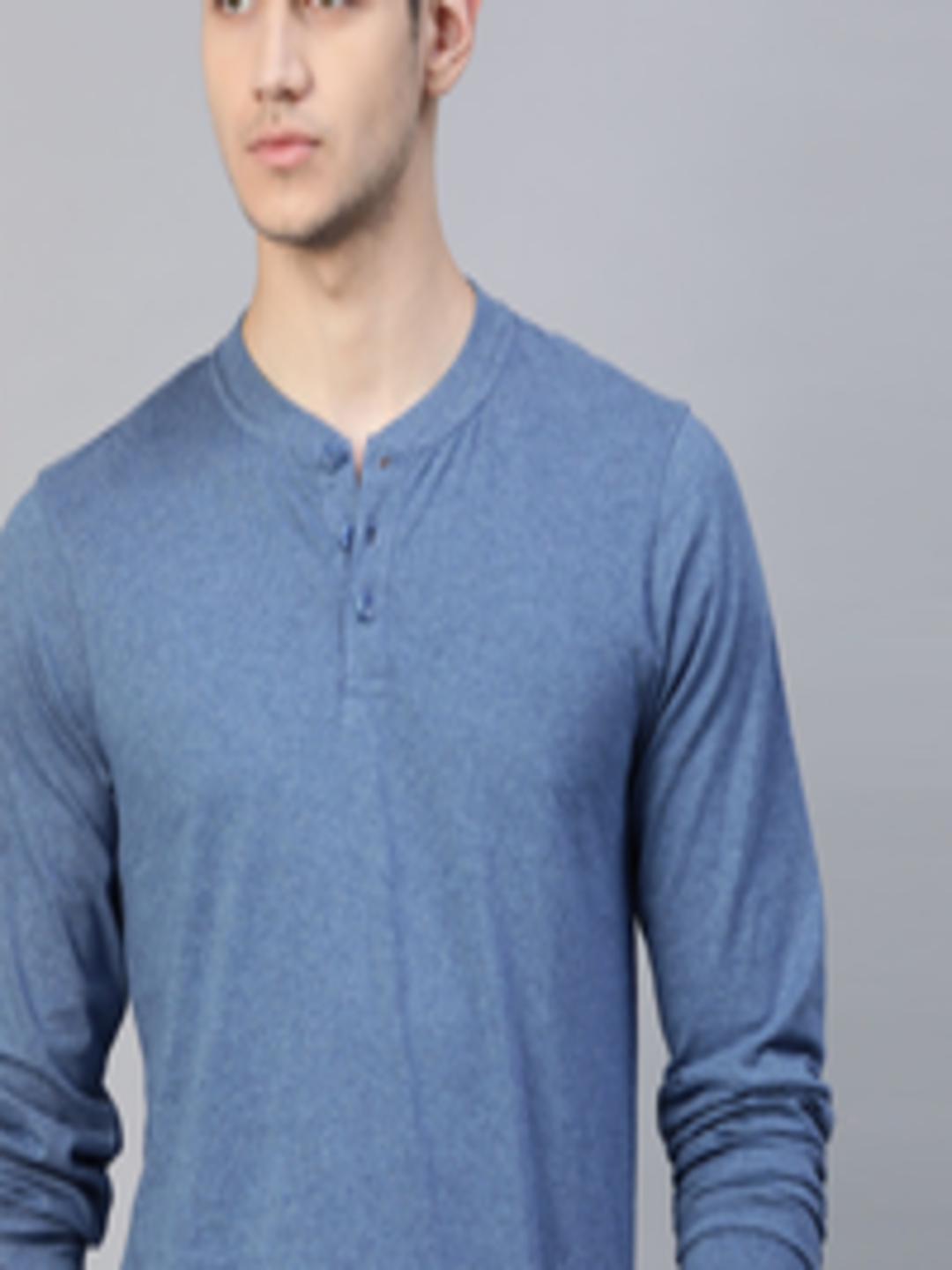 Buy The Roadster Lifestyle Co Men Blue Solid Henley Neck Pure Cotton T ...