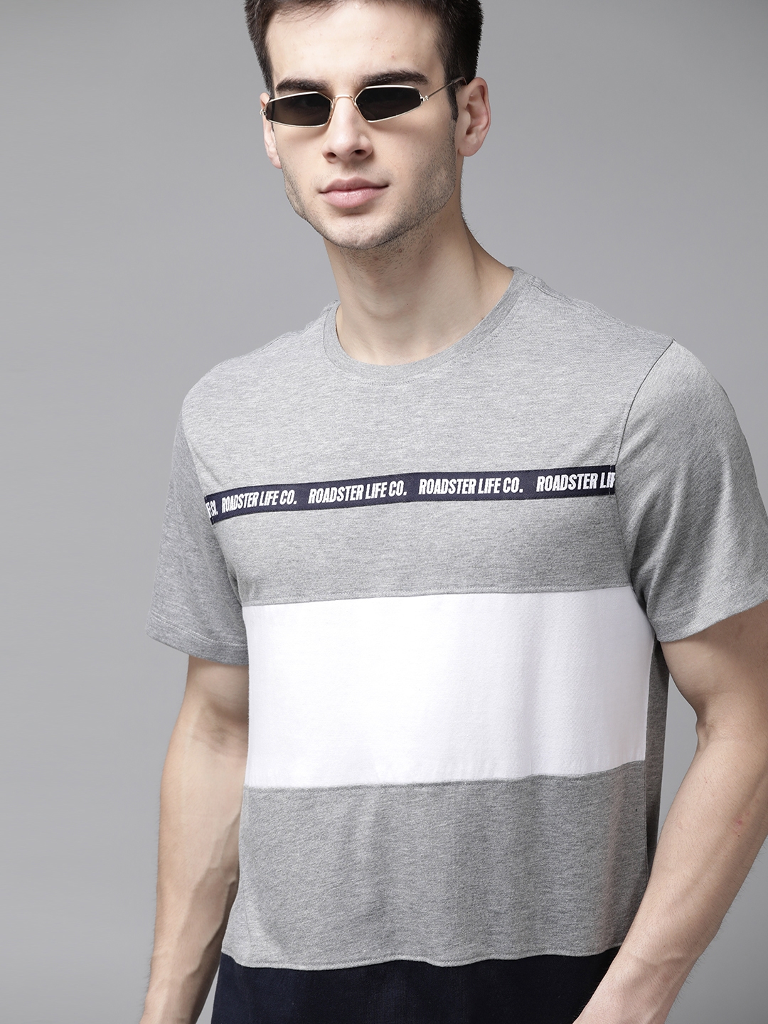 Buy The Roadster Lifestyle Co Men Grey Melange & White Striped Pure 