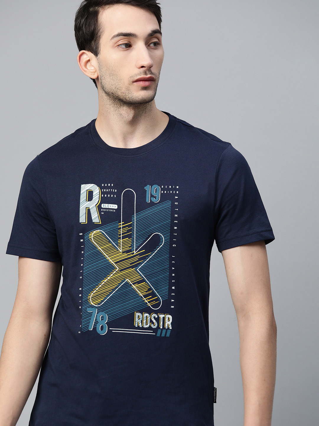 Buy The Roadster Lifestyle Co Men Blue Brand Logo Printed Cotton T Shirt Tshirts for Men