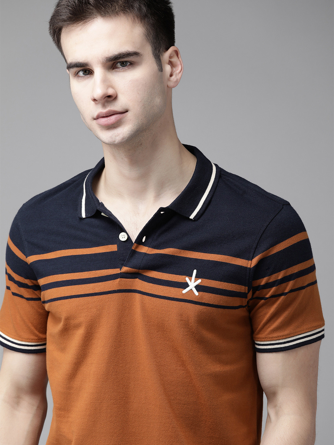 Buy The Roadster Lifestyle Co Men Rust Pure Cotton Colourblocked Polo