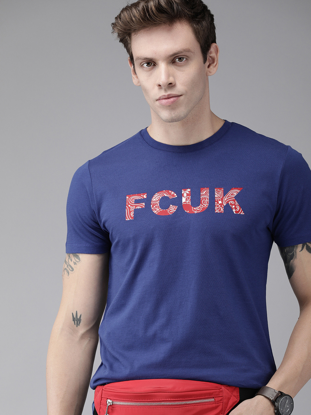 Buy French Connection Men Navy Blue Printed Round Neck Pure Cotton T