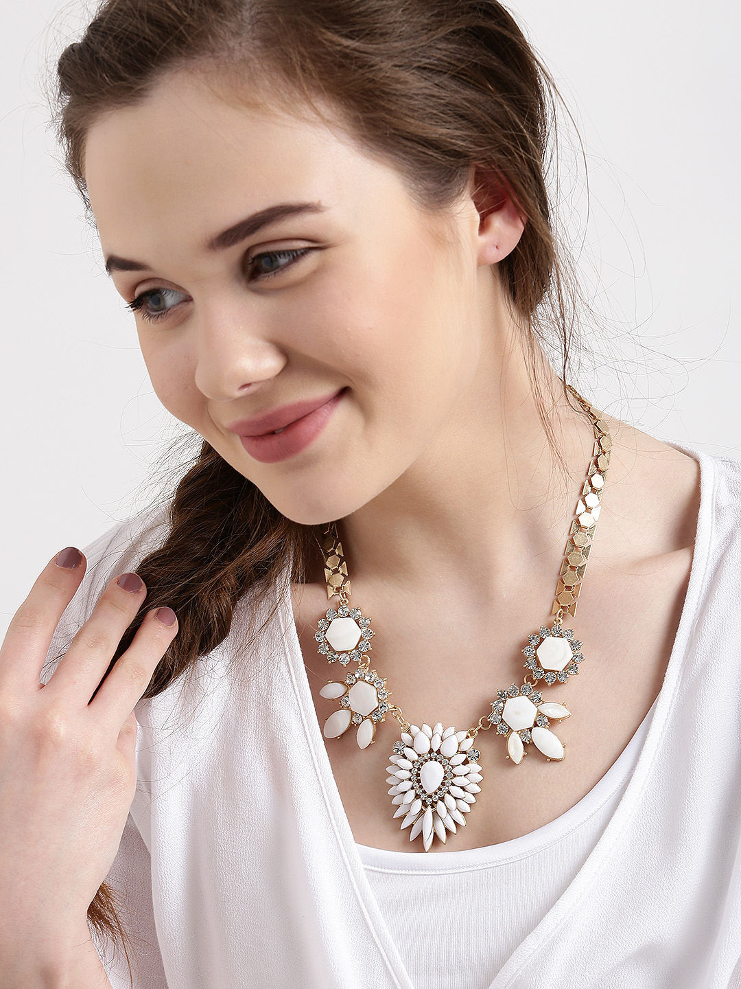 Buy Lyla Loves Gold Toned & White Stone Studded Textured Princess