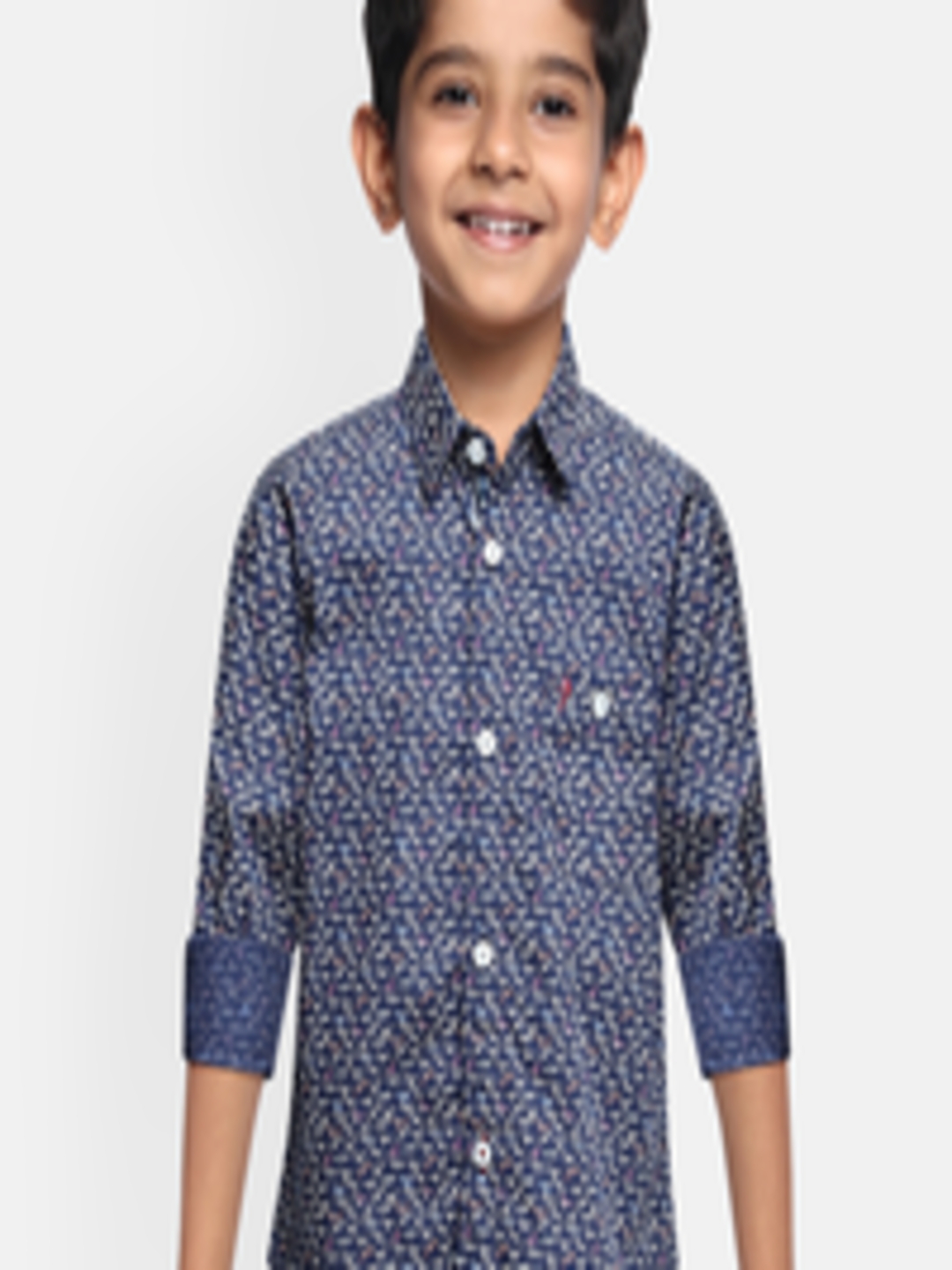 Buy Indian Terrain Boys Navy Blue Regular Fit Printed Pure Cotton ...