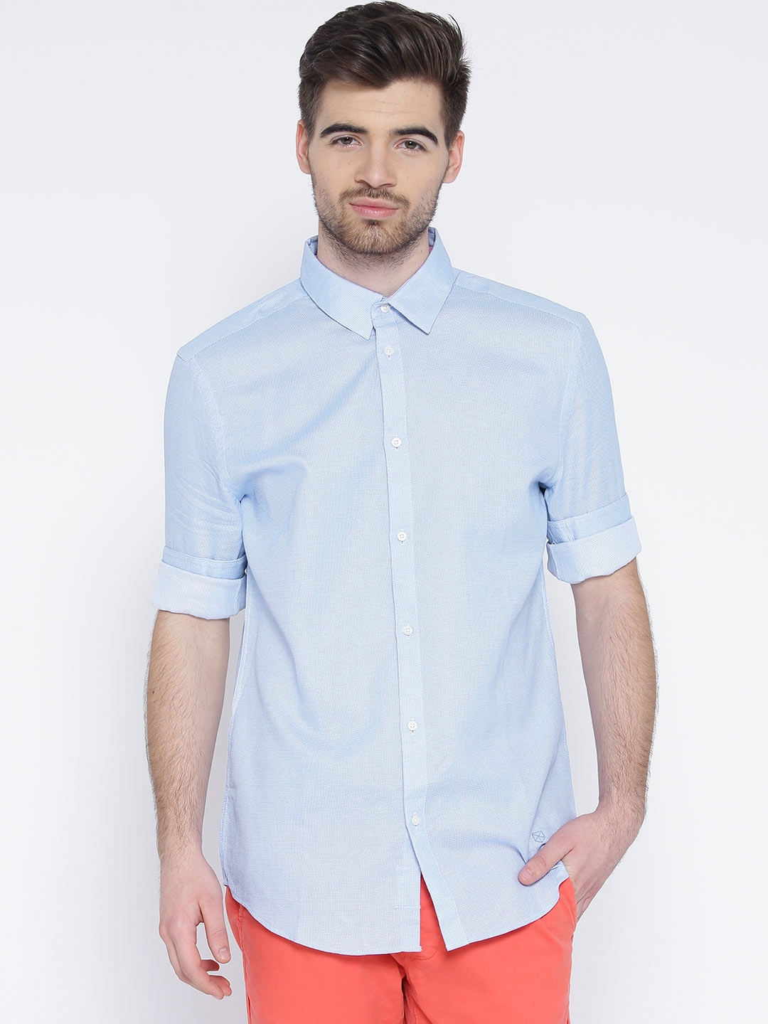 Buy Jack & Jones Men Blue Self Design Slim Casual Shirt - Shirts for ...