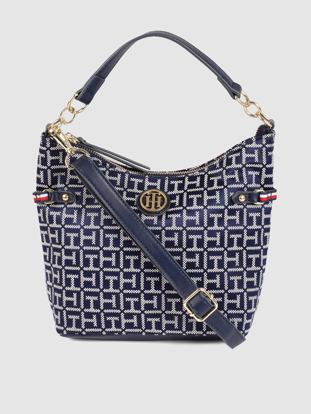 Buy Tommy Hilfiger Navy Blue & White Printed MONOGRAM JACQUARD Hobo Bag