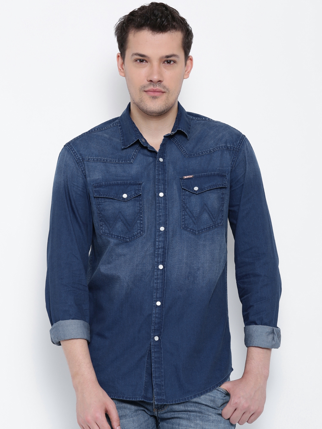 Buy Wrangler Blue Denim Casual Shirt - Shirts for Men 1364024 | Myntra