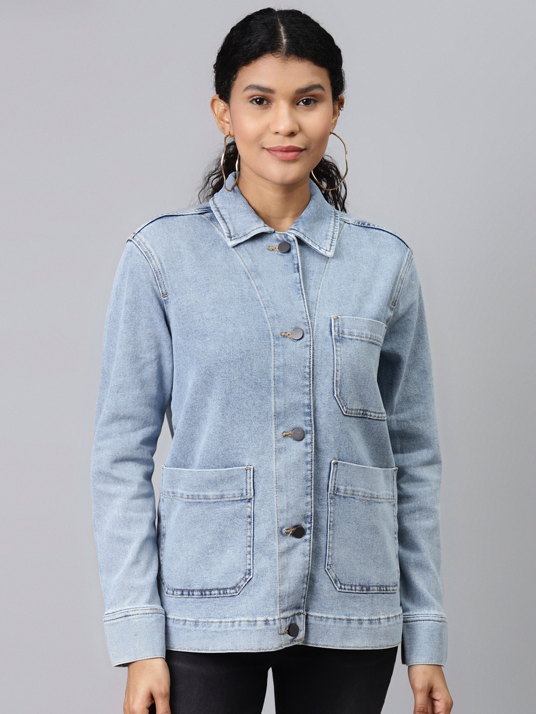 Buy Marks & Spencer Women Blue Solid Denim Jacket Jackets for Women