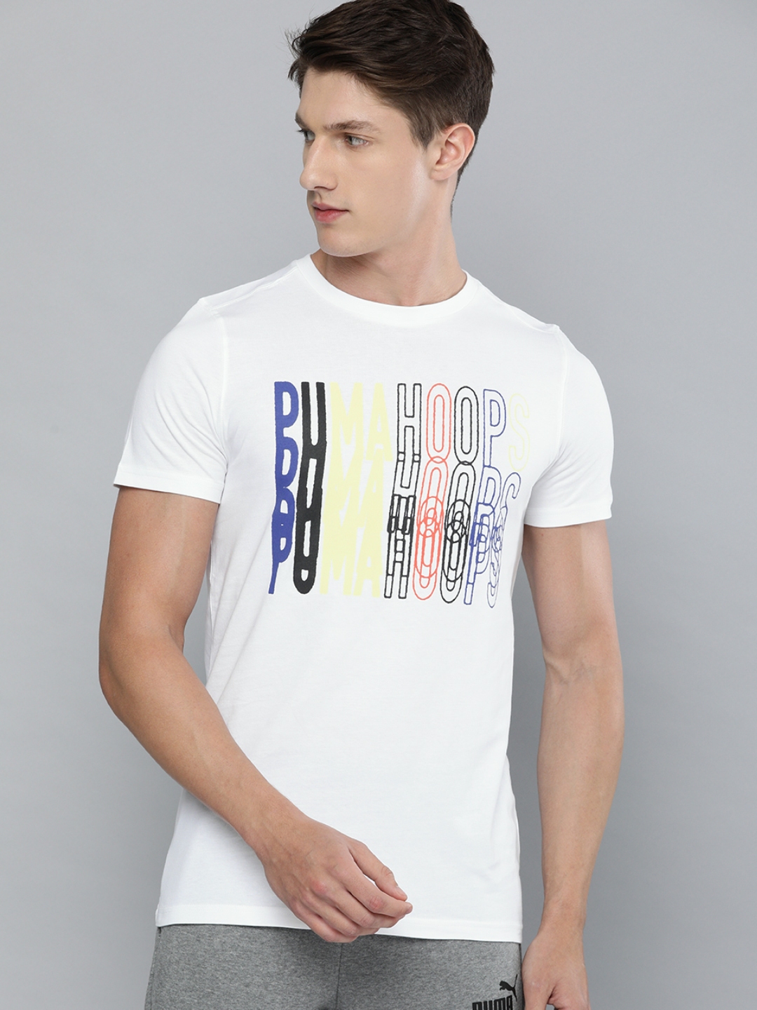 Buy PUMA Hoops Men White Printed Round Neck Pure Cotton T Shirt ...