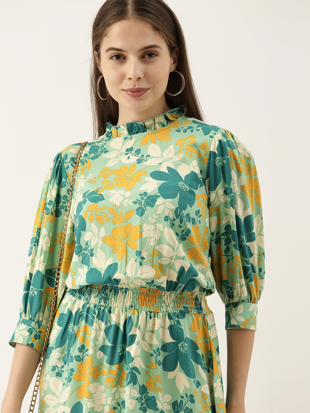 Buy All About You Green & Yellow Floral Printed A Line Dress Dresses