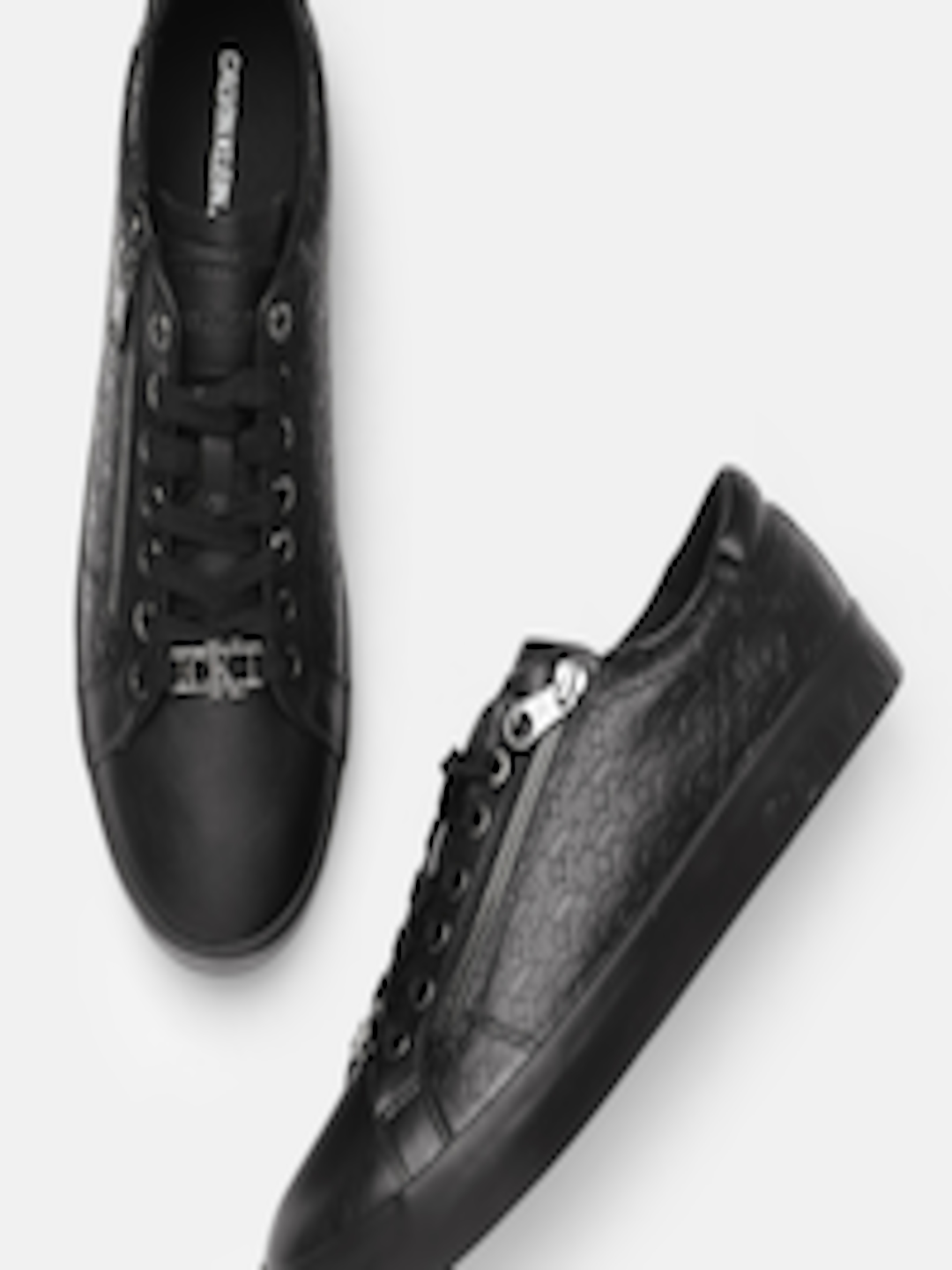 Buy Calvin Klein Men Black Textured Lace Up Zip Sneakers - Casual Shoes