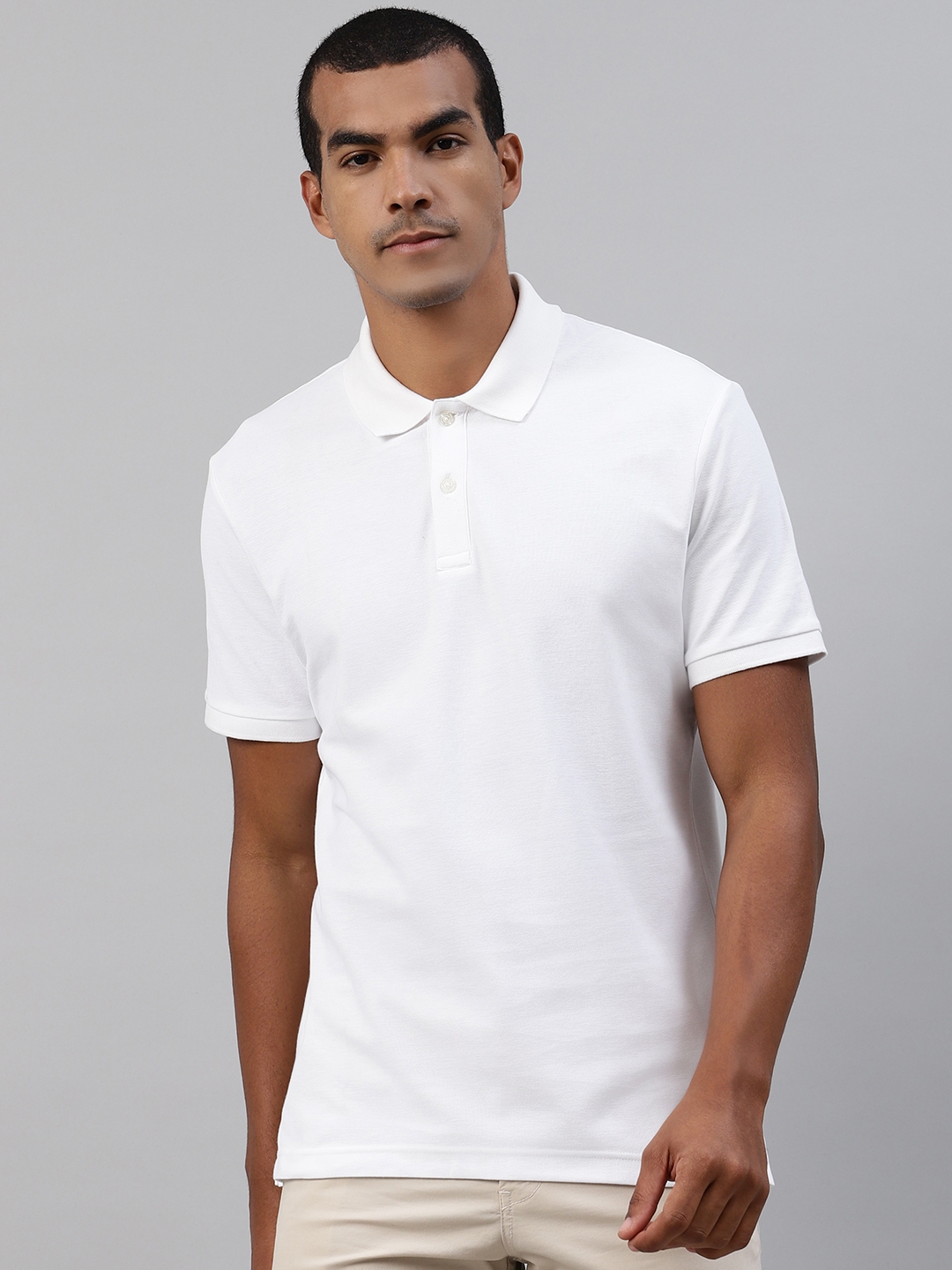 Buy Marks Spencer Men White Solid Polo Collar Pure Cotton T Shirt ...