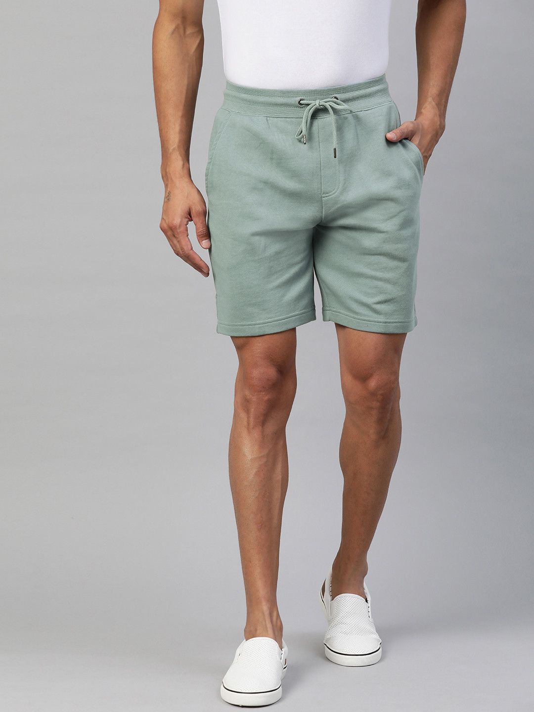 Buy Marks & Spencer Men Green Pure Cotton Solid Regular Shorts Shorts
