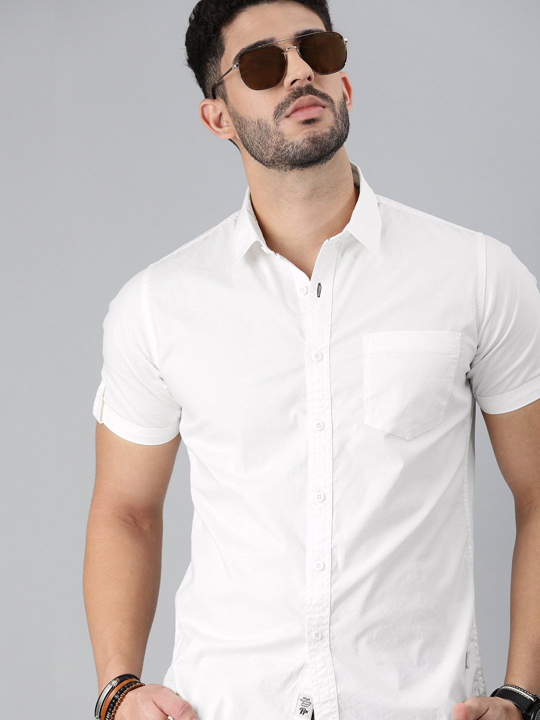 Buy The Roadster Lifestyle Co Men White Slim Fit Casual Shirt - Shirts ...