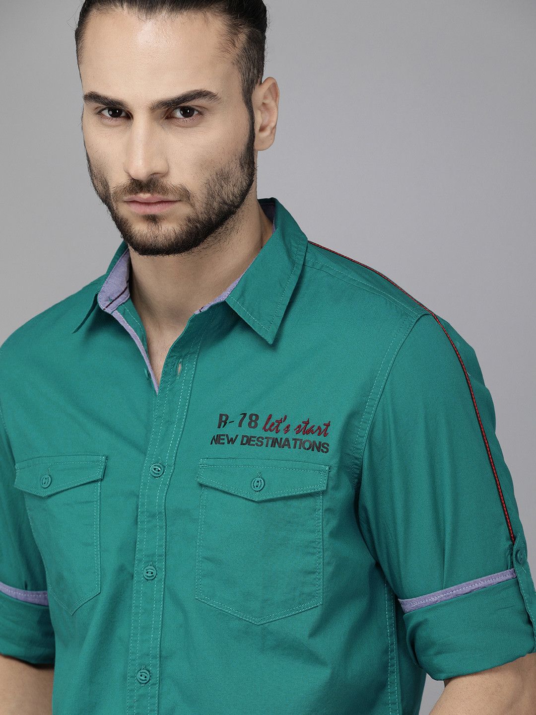 Buy The Roadster Lifestyle Co Men Teal Green Solid Casual Shirt