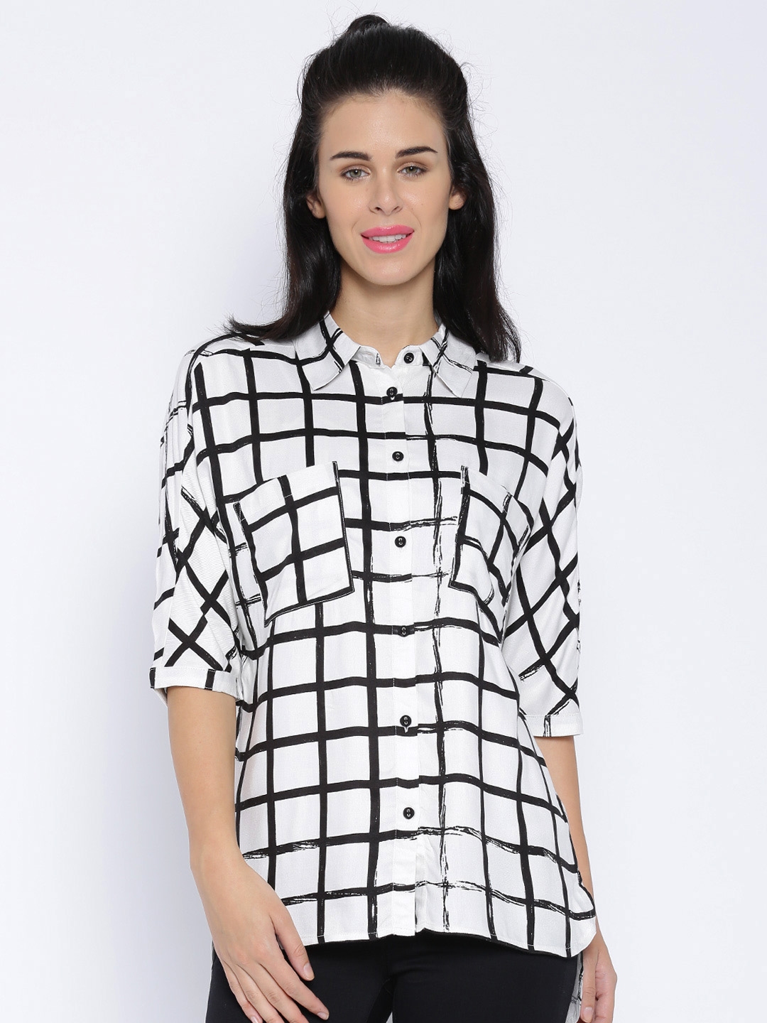 Buy ONLY White & Black Checked Shirt - Shirts for Women 1366828 | Myntra