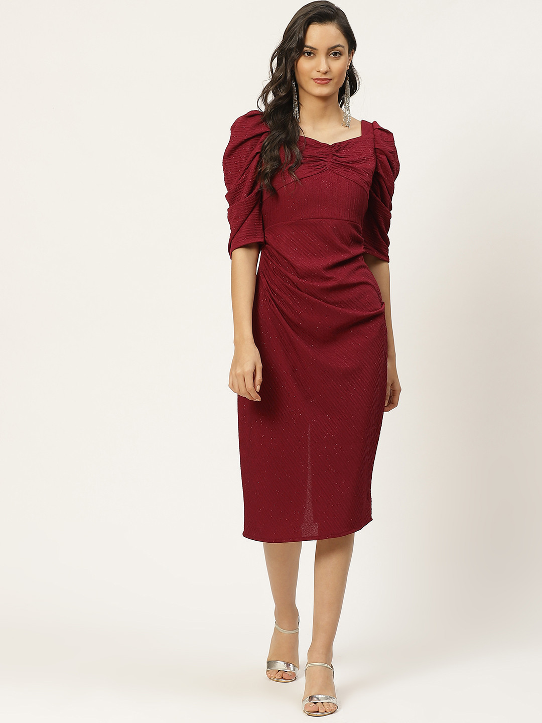 Buy WoowZerz Women Maroon Solid Shimmer Sheath Dress Dresses For 