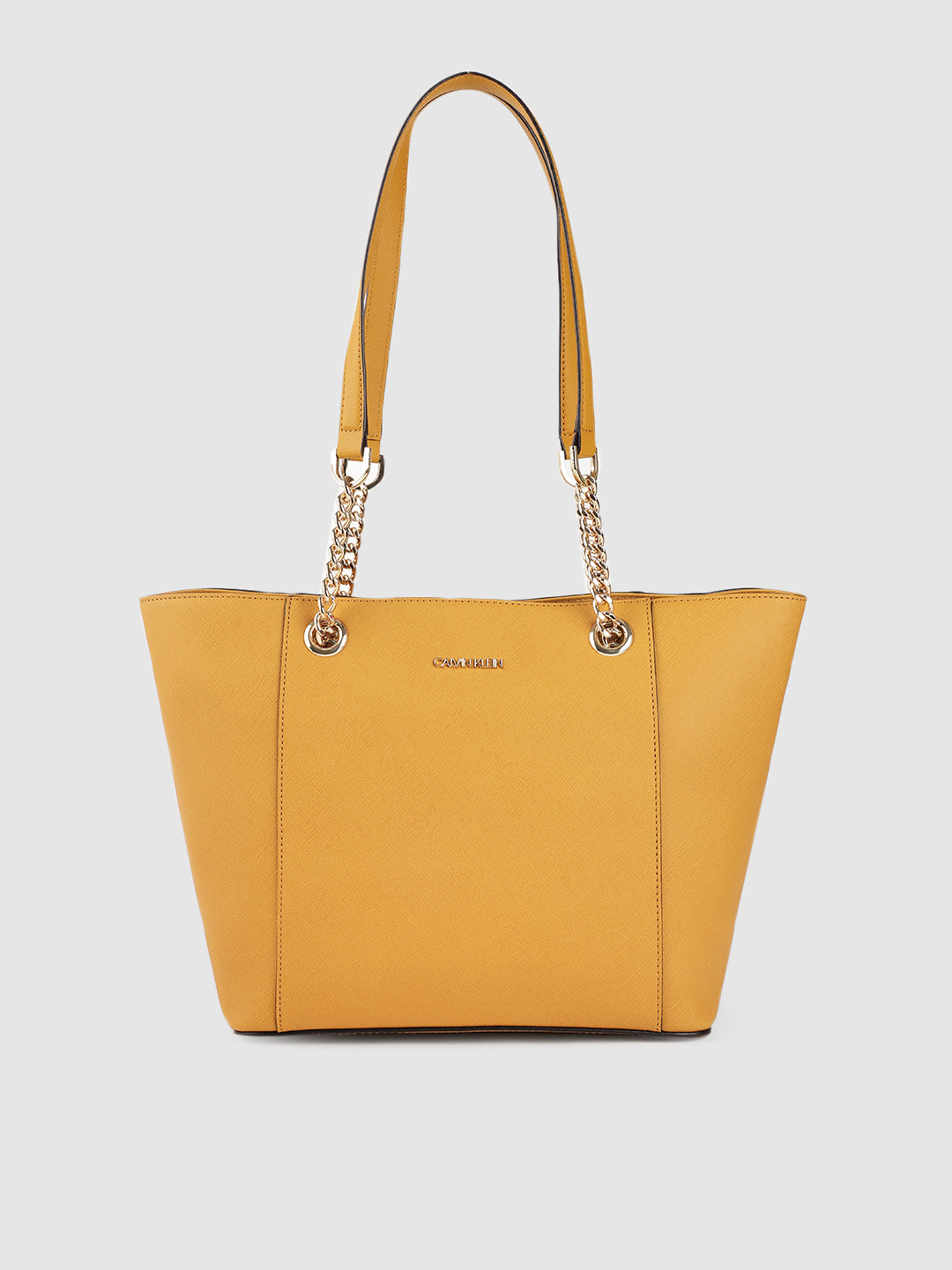 Buy Calvin Klein Mustard Yellow Solid Leather Shoulder Bag Handbags