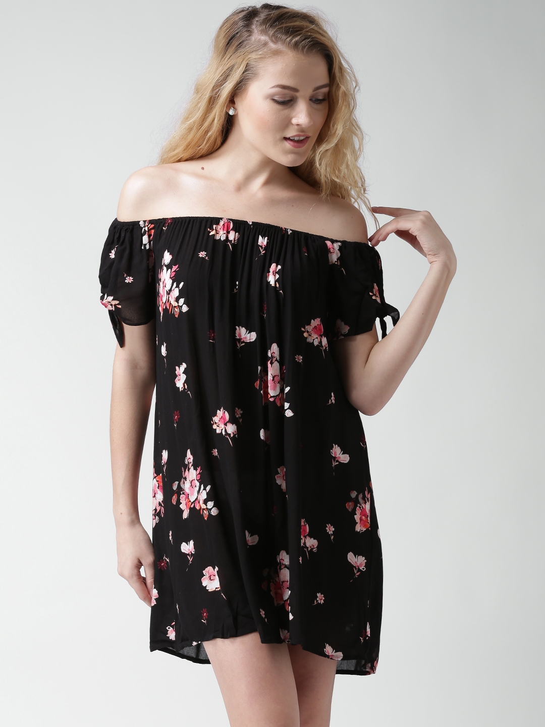 Buy FOREVER 21 Black Floral Print Off Shoulder Shift Dress - Dresses ...