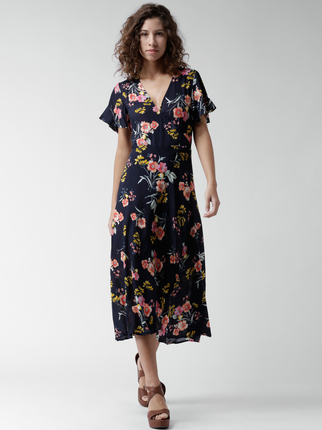 New Forever 21 Navy Grid Maxi Dress main image 1