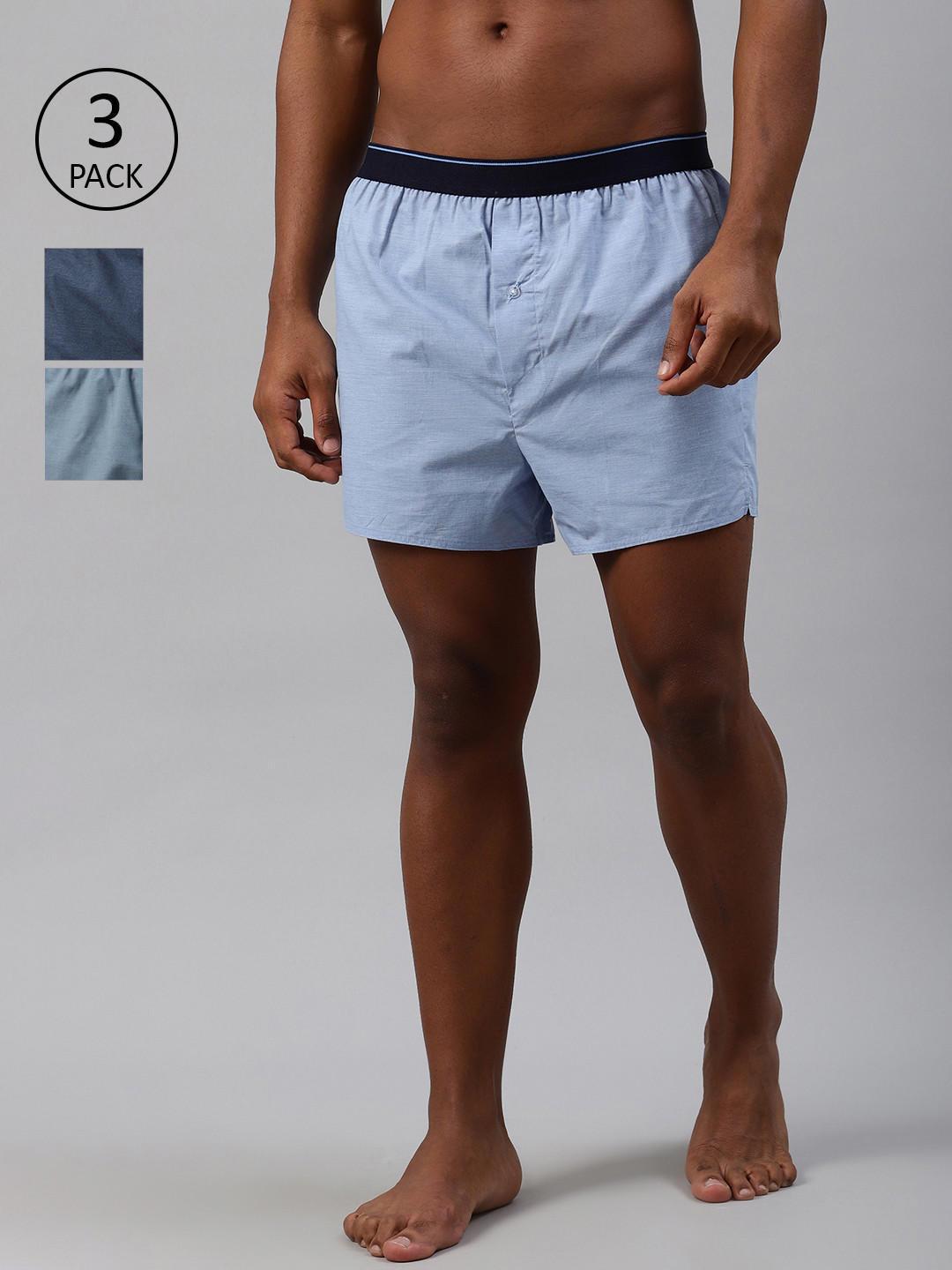 Buy Marks & Spencer Men Pack Of 3 Blue Solid Pure Cotton Boxers T143601