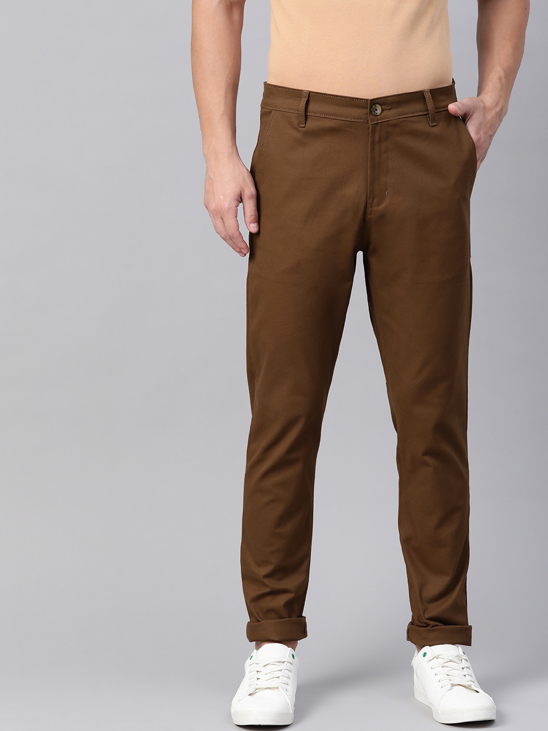 Buy Hubberholme Men Brown Slim Fit Solid Regular Trousers - Trousers ...