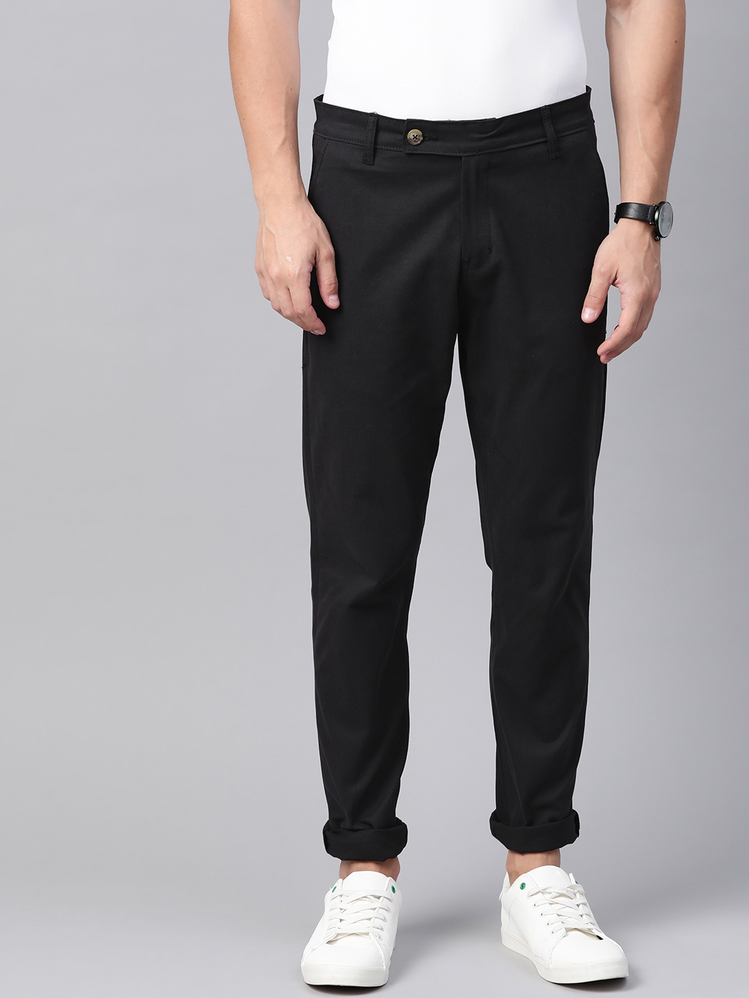 Buy Hubberholme Men Black Slim Fit Solid Regular Trousers - Trousers ...