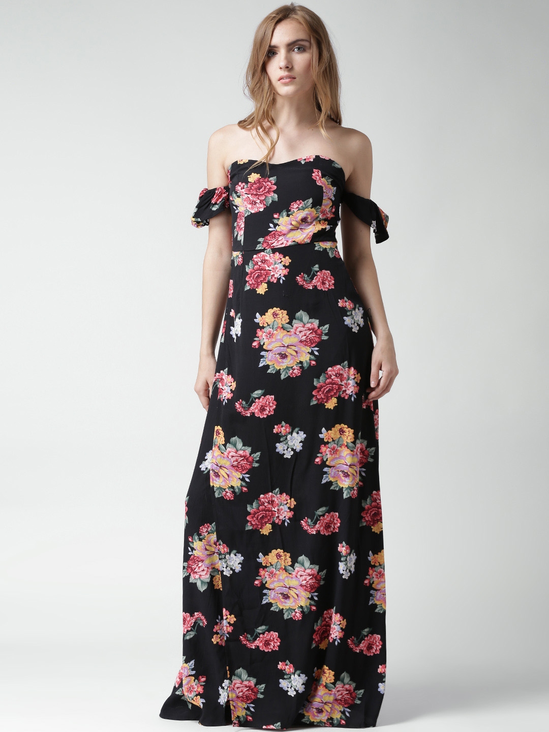 Buy FOREVER 21 Black Floral Print Off Shoulder Maxi Dress - Dresses for ...