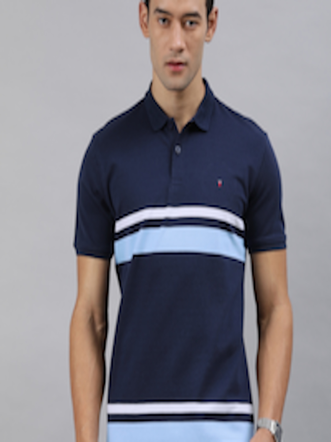 Buy Louis Philippe Sport Men Blue Striped Polo Collar T Shirt - Tshirts ...