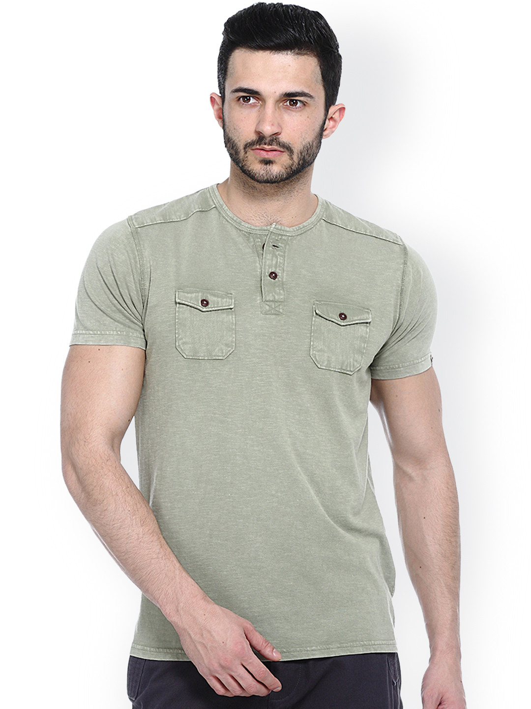 muscle fit henley shirt