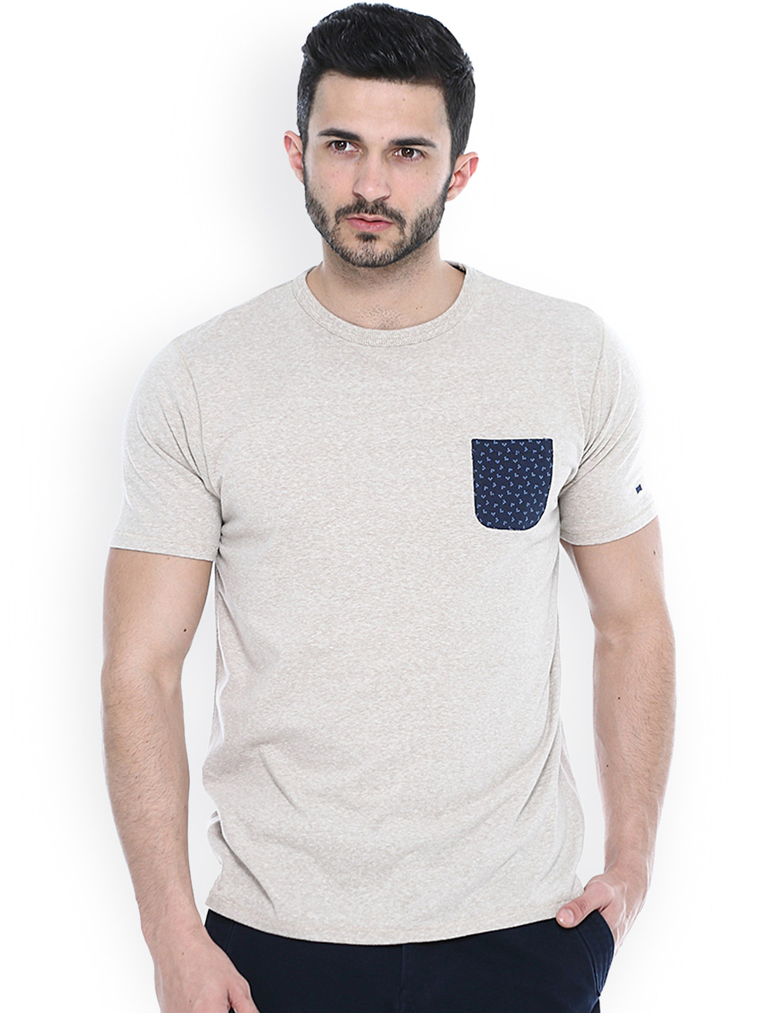 Buy Basics Beige Muscle Fit T Shirt Tshirts for Men 1369264 Myntra