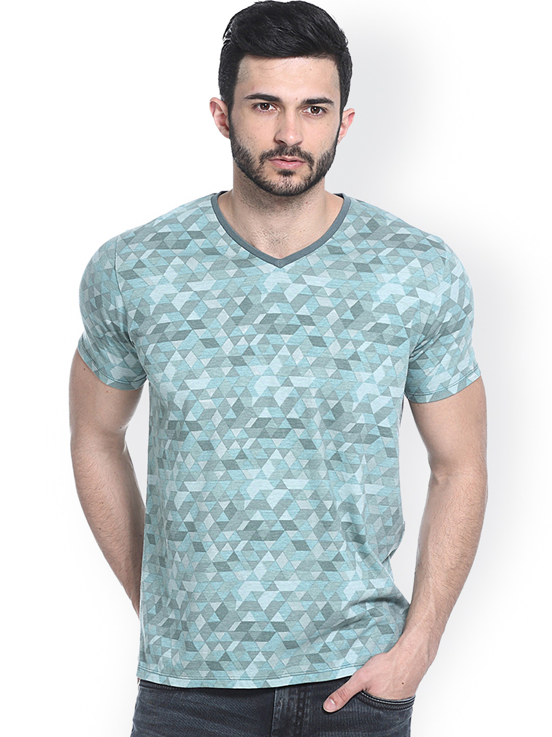 Buy Basics Green Printed Muscle Fit T Shirt Tshirts for Men 1369288