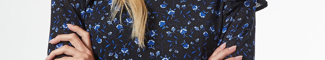 Buy DOROTHY PERKINS Black & Blue Floral Printed Top - Tops for Women ...