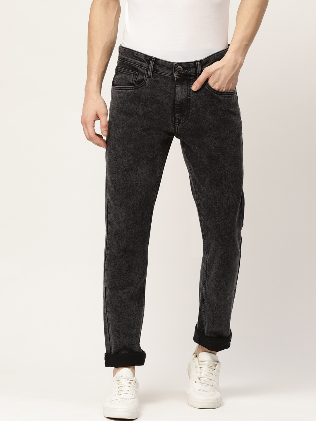 Buy SINGLE Men Black Slim Fit Heavy Fade Stretchable Jeans Jeans for