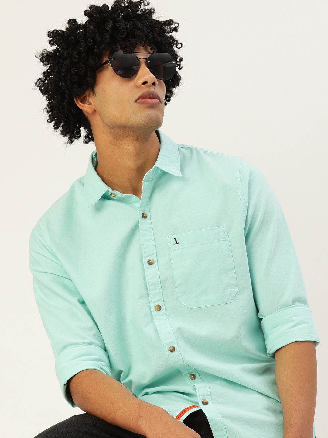 Men's Sea Green Smart Slim Fit Floral Printed Cotton Shirt