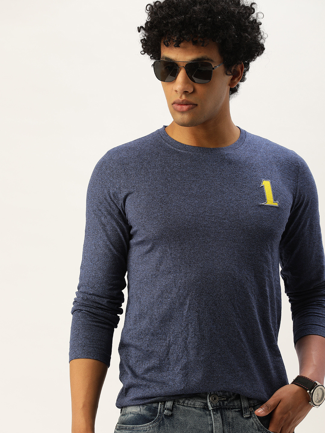Buy SINGLE Men Navy Blue Slim Fit Cotton Pure Cotton T Shirt Tshirts for Men 13696954 Myntra
