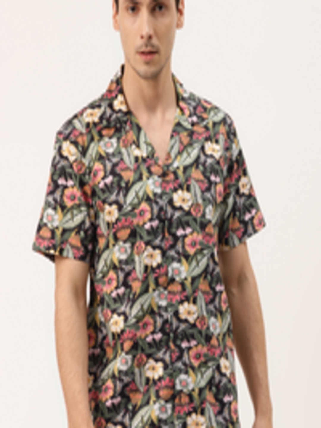 Buy Hancock Men Green & Peach Coloured Floral Print Relaxed Fit Casual ...