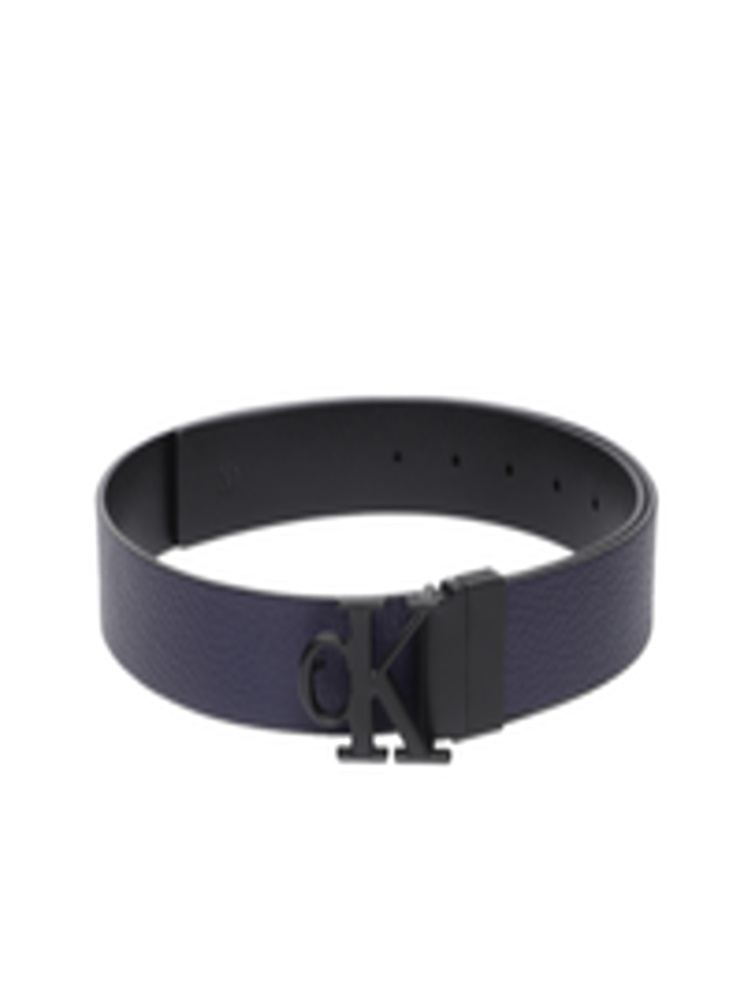 Buy Calvin Klein Men Navy Blue & Black Solid Reversible Leather Belt ...