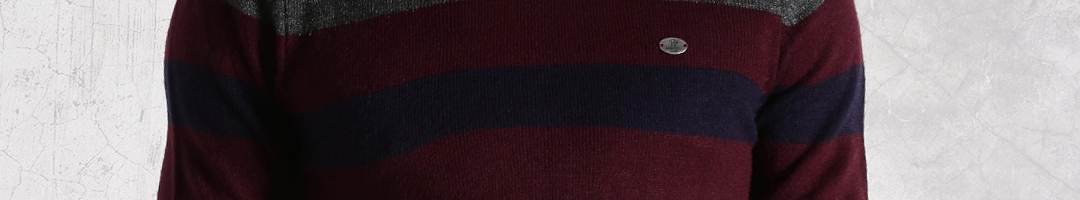 Buy Roadster Maroon & Navy Striped Sweater - Sweaters for Men 1371053 ...