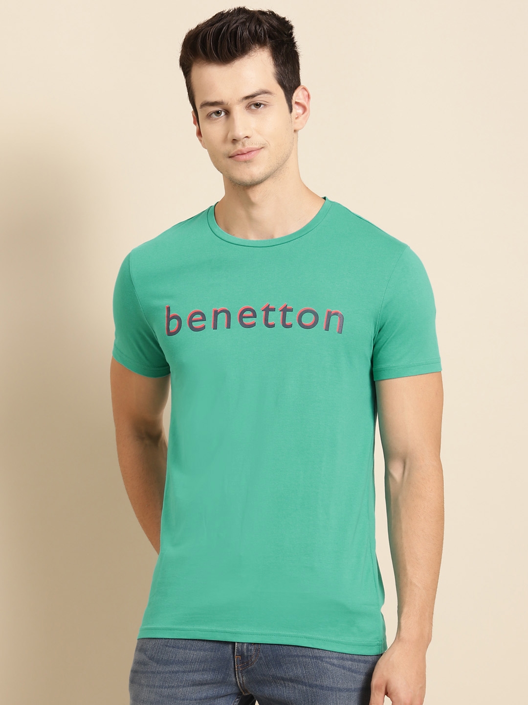 Buy United Colors Of Benetton Men Green Brand Logo Printed Pure Cotton ...