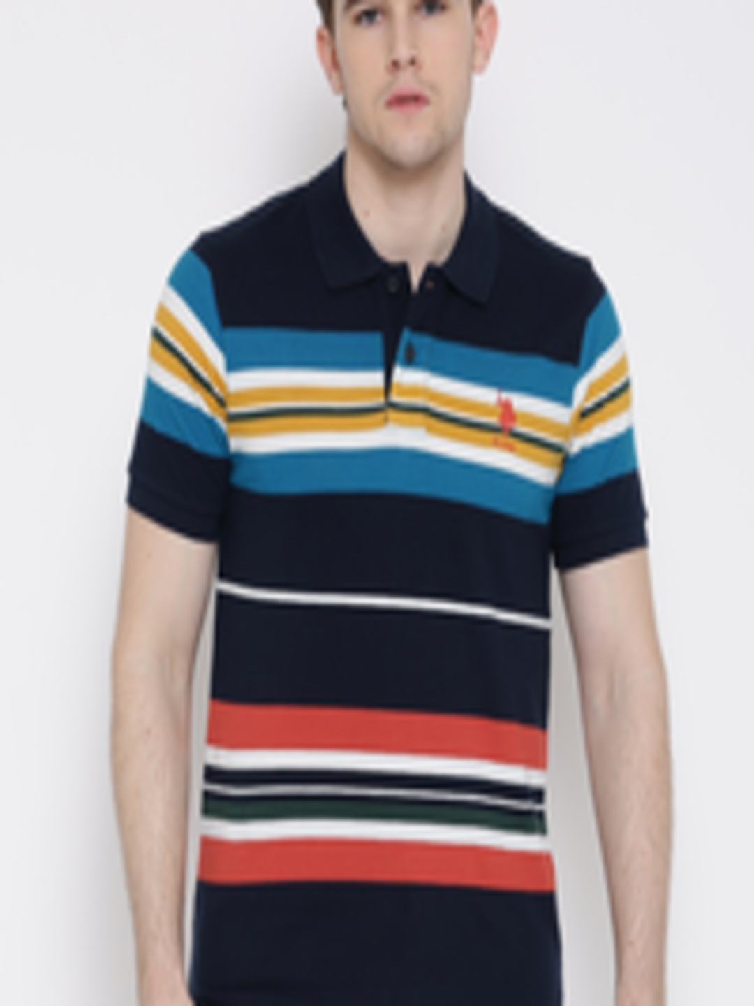 Buy U.S. Polo Assn. Multicoloured Striped Polo Pure Cotton T Shirt ...