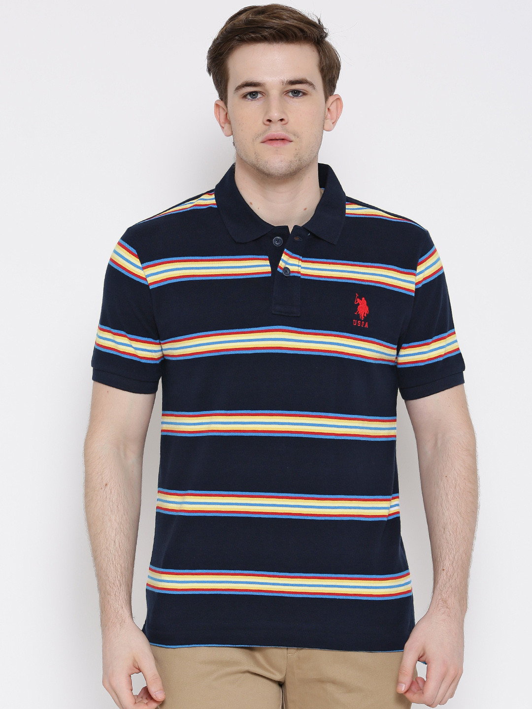 Buy U.S. Polo Assn. Navy Striped Polo Pure Cotton T Shirt Tshirts for